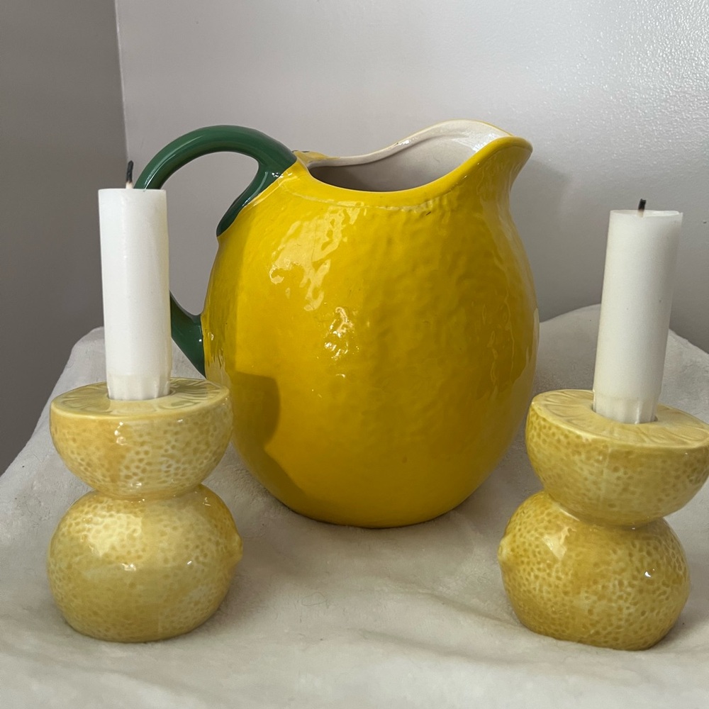 Lemon pitcher with lemon candle holders